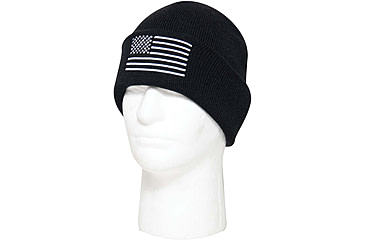 Image of Rothco US Flag Embroidered Fine Knit Watch Cap - Mens, Black/White, One Size, 57877-BlackWhite
