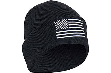 Image of Rothco US Flag Embroidered Fine Knit Watch Cap - Mens, Black/White, One Size, 57877-BlackWhite