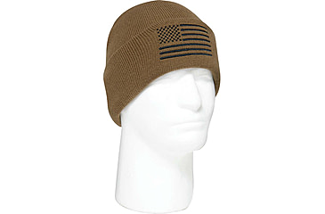 Image of Rothco US Flag Embroidered Fine Knit Watch Cap - Mens, Coyote Brown, One Size, 57866-CoyoteBrown