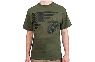 Image of Rothco US Flag / USMC Eagle / Globe &amp; Anchor T Shirt - Mens, Olive Drab, 2XL, 54291-OliveDrab-2XL
