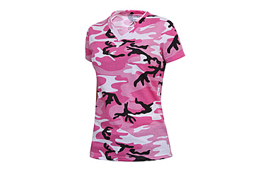 Image of Rothco Womens Long Length Camo V-Neck T-Shirt, Pink Camo, Extra Small, 5654-PinkCamo-XS