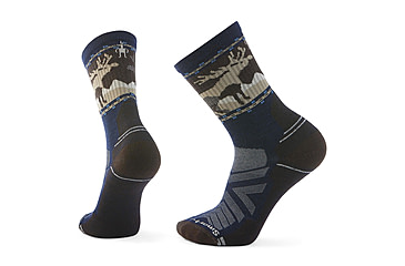 Image of Smartwool Hike Light Cushion Mountain Moose Crew Socks - Mens, Deep Navy, Small, SW002686092100S000