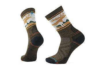 Image of Smartwool Hike Light Cushion Mountain Moose Crew Socks - Mens, Military Olive, Small, SW002686D11100S000
