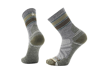 Image of Smartwool Hike Light Cushion Striped Mid Crew Socks - Mens, Ash/Charcoal, Medium, SW001609H85100M000