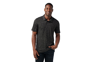 Image of Smartwool Mens Merino Hemp Blend Short Sleeve Polo - Mens, Black Heather, Small, SW016580A52100S000