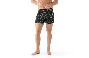Image of Smartwool Merino Print Boxer Brief Boxed - Mens, Black Gone Camping, Small, SW017005N54100S000