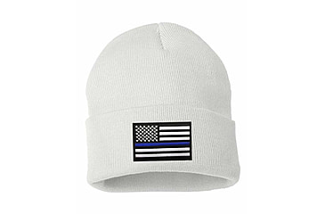 Image of Thin Blue Line Flag Embroidered Beanie, White - BEANIE-TBL-WHITE