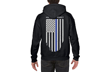 Image of Thin Blue Line Hoodie - American Flag Honor &amp; Respect, Black - TBL-H-BLACK-XXXXL