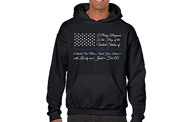 Image of Thin Blue Line Hoodie - Pledge Of Allegiance Flag - MEN-HOOD-TBL-POA-BLACK-XXL
