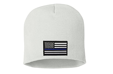 Image of Thin Blue Line Knit Beanie 8 Inch, White - BEANIE-8INCH-TBL-WHITE