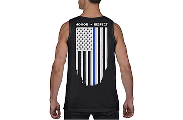 Image of Thin Blue Line American Flag Honor &amp; Respect Tank - Mens, Small, Black, TBL-TANK-BLACK-S