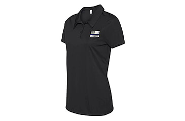 Image of Thin Blue Line Women's Polyester Polo - Embroidered Flag - TBL-WOMEN-POLO-BLACK-XXL