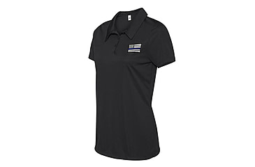 Image of Thin Blue Line Womens Polyester Polo - Embroidered Flag - TBL-WOMEN-POLO-BLACK-LARGE
