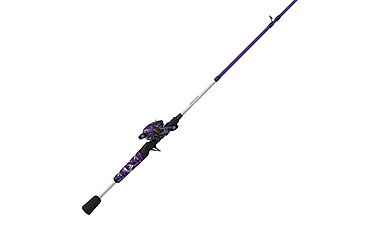 Image of Zebco Roam Baitcast Reel and Rod Combo, 6ft 6in 2-PC Fiberglass Pole w/ Split-Grip MaxTac Handle, Lightweight Graphite Frame, RH Retrieve, Purple, ROAMPR100662MH.NS3