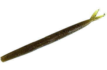 Image of Zoom Fluke Stick Jr Bait, 10 Pack, 5in, Green Pumpkin Magic, 126284