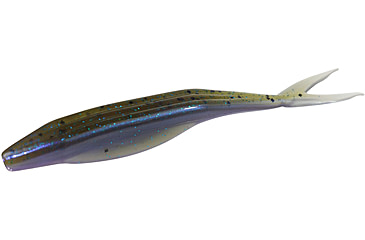 Image of Zoom Super Fluke Jr Baitfish Imitator, 10 Pack, 4in, Green Pumpkin Blue Flash, 056294X