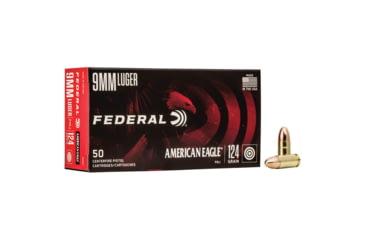 Image of Federal American Eagle Handgun Ammunition 9mm Luger 124 gr FMJ 1150 fps 1000/ct 060A5FDE, FAAE9APC