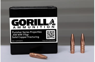 Image of Gorilla Ammunition .308 Winchester 175 Grain Solid Copper Brass Case Rifle Ammo, 50 Rounds, Cooper, 50 Rounds, gpf-126818