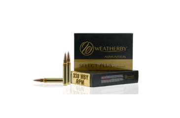 Image of Weatherby Select Plus Barnes TTSX .338 WBY RPM 185 Grain PT Brass Cased Rifle Ammo, 20 Rounds, B338185TTSX