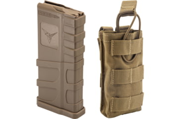 Image of 1 TRYBE Defense AR-15 Extended Grasp 10-Round Magazine and 1 TRYBE Defense Single 5.56 Magazine Pouch, FDE/Coyote Tan