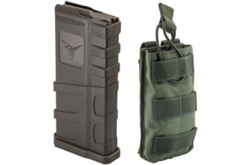 Image of 1 TRYBE Defense AR-15 Extended Grasp 10-Round Magazine and 1 TRYBE Defense Single 5.56 Magazine Pouch, Olive Drab Green