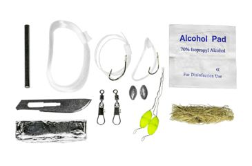 Image of 12 Survivors Fish and Fire Emergency Kit - Fishing line,Hooks,Floats,Swivels,Weights,Alcohol Pad,Fire Starter,Knife Blade,Foil,Tinder,Cord TS24000