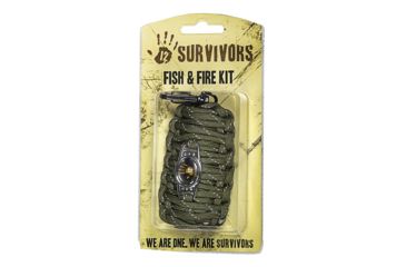 Image of 12 Survivors Fish and Fire Emergency Kit - Fishing line,Hooks,Floats,Swivels,Weights,Alcohol Pad,Fire Starter,Knife Blade,Foil,Tinder,Cord TS24000