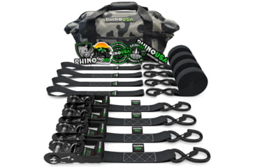 Image of Rhino USA 1.6 x 8 HD Ratchet Tie-Down Set 4-Pack + HD Storage Bag Camo 6B79CDBF, Black, TD-SS1.6X4-KIT