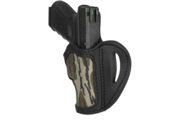 Image of 1791 Gunleather Mossy Oak Bottomland Camo Nylon, Optic Ready, Open Top Belt Holster, Size 2.1, RH, Stealth Black/Bottomland Camo, Stealth Black/Bottomland Camo, 2.1, MOBH-2.1-SBL-R