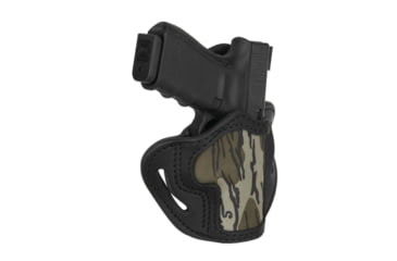 Image of 1791 Gunleather Mossy Oak Bottomland Camo Nylon, Optic Ready, Open Top Belt Holster, Size 2.1, RH, Stealth Black/Bottomland Camo, Stealth Black/Bottomland Camo, 2.1, MOBH-2.1-SBL-R
