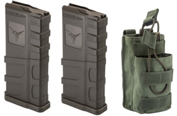 Image of 2 TRYBE Defense AR-15 Extended Grasp 10-Round Magazine and 1 TRYBE Defense Paired 5.56 Magazine Pouch, Olive Drab Green