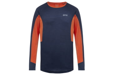 Image of GOREWEAR Energetic Long Sleeve Running Shirt Mens in Orbit Blue/Fireball Large Slim fit 332E6404, 100751-AUAY-XL