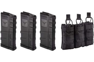 Image of 3 TRYBE Defense AR-15 Extended Grasp 10-Round Magazine and 1 TRYBE Defense Triple 5.56 Magazine Pouch, Black