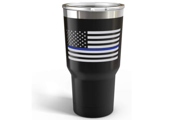 Image of Old Southern Brass Thin Blue Line American Flag Double Wall 30oz Travel Tumbler Mug, Stainless Steel, Black/Gray, 30 oz, OSB-TUMB-TBL
