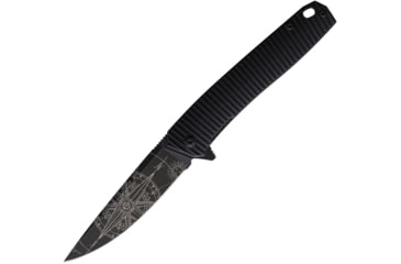 Image of 3V Gear Compass React Folding Knife, 3.75in Closed, 3in, 8Cr14MoV, Black Coated Blade, Black Grooved G10 Handle, VVV-GB-BC-COMPASS