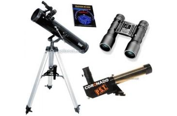 Image of 4-PC Ultimate Science Gift Package - Coronado 40mm-400mm Personal Solar Telescope PST, Bushnell 3 in Telescope 789669, Celestron Sky Maps 93722, Tasco Essentials 16x32 FRP Compact Binoculars ES1632