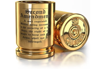 Image of Old Southern Brass 2nd Amendment Engraved 50 Caliber Brass Ceramic Shot Glasses, Set of 2, Gold, 2 oz, OSB-50SG-2ND