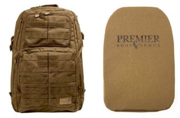 Image of 5.11 RUSH 24 VTAC Backpack in Brown with Premier Body Armor Ballistic Panel