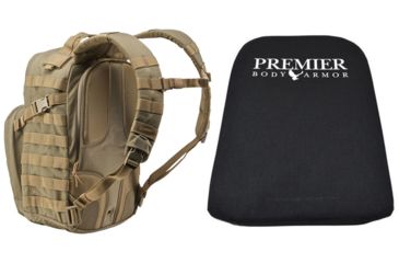 Image of 5.11 Tactical Rush12 Backpack in Sandstone with Premier Body Armor Ballistic Panel