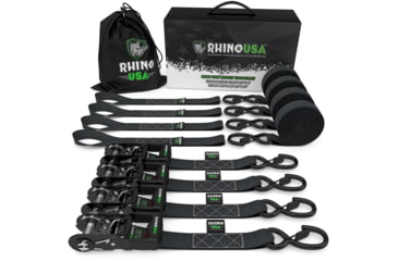 Image of Rhino USA 1.6 x 15 HD Ratchet Tie-Down Set 4-Pack A632CBFC, Green, TD-GC1.6X15-GRN