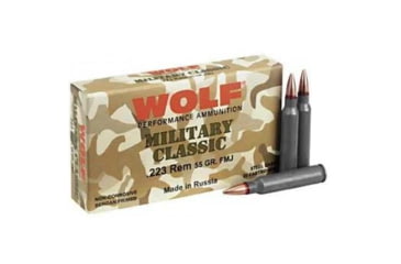 Image of Wolf Ammo Military Classic .223 Remington 55 Grain Full Metal Jacket Steel Cased Rifle Ammo, 500 Rounds, MC22355FMJC