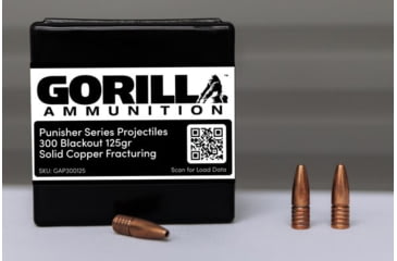 Image of Gorilla Ammunition .300 AAC Blackout 125 Grain Solid Copper Brass Case Rifle Ammo, 50 Rounds, Cooper, 50 Rounds, gpf-126809