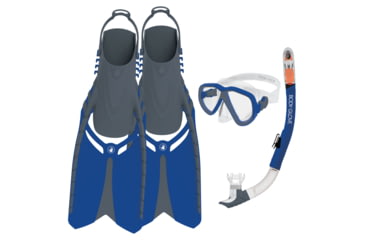 Image of Body Glove Azores Mask/Snorkel/Fins Complete Set - Blue/Grey 1617E2E4, S/M, Blue/Grey, 21042SET-Blue-Grey-S/M
