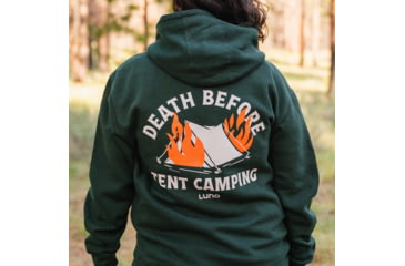 Image of Luno Death Before Tent Camping Hoodie - Men's, Pine Green, Small, d-b-t-camping-hoodie
