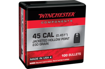 Image of Winchester Ammo Centerfire Handgun Reloading, 45 Cal .451 230 Grain, Jacketed Hollow Point, 100 Bullets, WB45HP230X