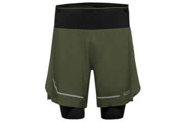 Image of GOREWEAR Ultimate 2in1 Running Shorts Mens in Utility Green XS Slim fit 12287E2E, 100759-BH00-S
