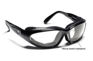 Image of 7 Eye Cape AirShield Sunglasses,Glossy Black Frame,SharpView Clear +2.50 Reader Lens,S-L 190540F