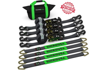 Image of Rhino USA 2 x 8 Vehicle Tie-Down Kit J-Hooks E57A833C, Green, 2IN-HDKIT-GRN