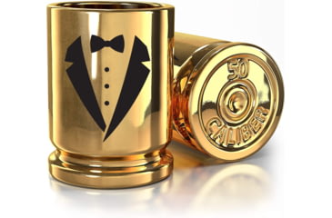 Image of Old Southern Brass Groomsmen Tuxedo 50 Caliber Brass Ceramic Shot Glasses, Set of 2, Desert Tan, 2 oz, OSB-50SG-TUX