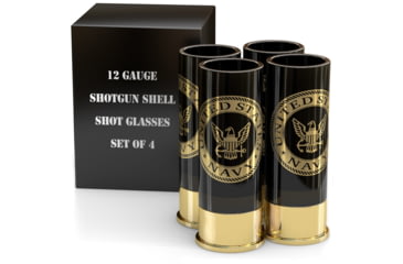 Image of Old Southern Brass 12 Gauge U.S. Navy Shot Glasses, Set of 4, Officially Licensed, Black/Gold, 2 oz, OSB-12GSG-NAVY